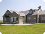 A rear view of the lodge